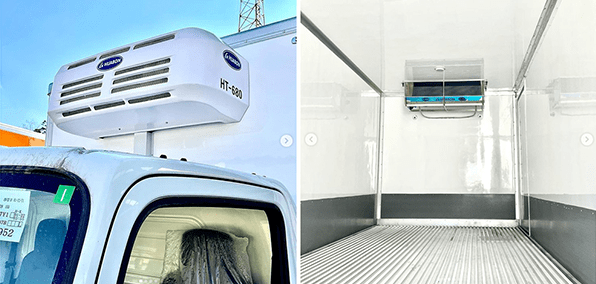 refrigerated truck condenser unit and the truck inner view